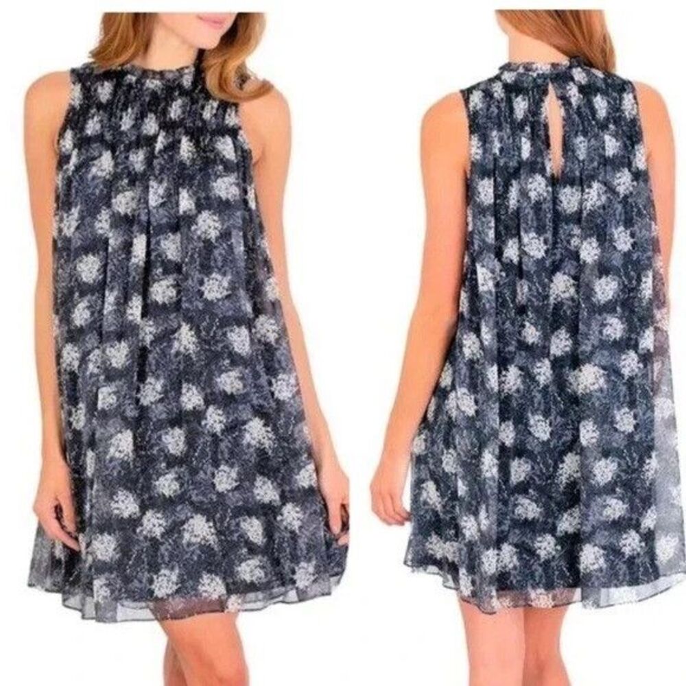 Joie Thelen Baltic Print Smocked Chiffon Swing Dress Women Large Gray Floral